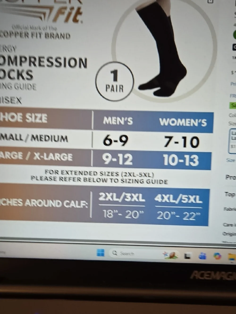 Copper Fit 1 Pair Men's Energy Compression Socks Black Eady On Easy Off L/XL New